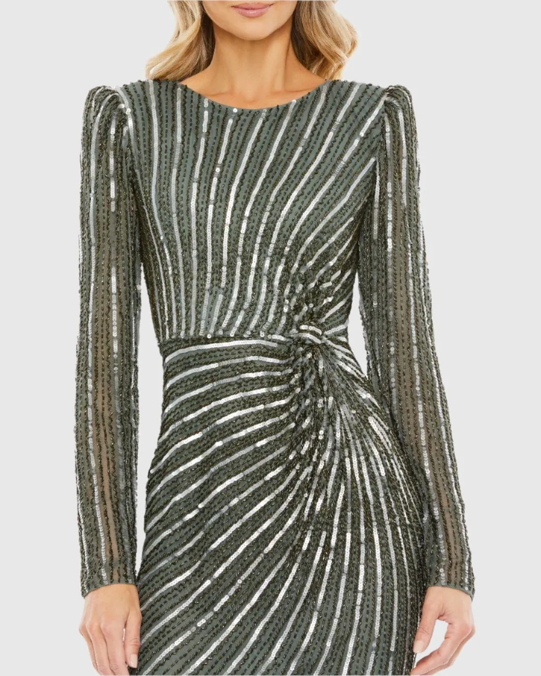 Gray Embellished Puff Sleeve Side Knot Gown sold by Mac Duggal product image thumbnail 2