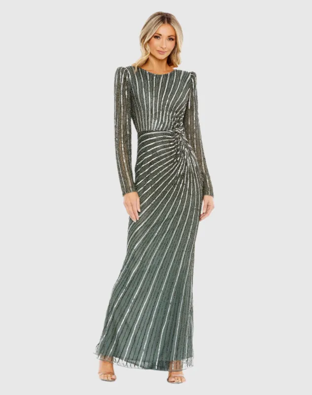 Gray Embellished Puff Sleeve Side Knot Gown sold by Mac Duggal