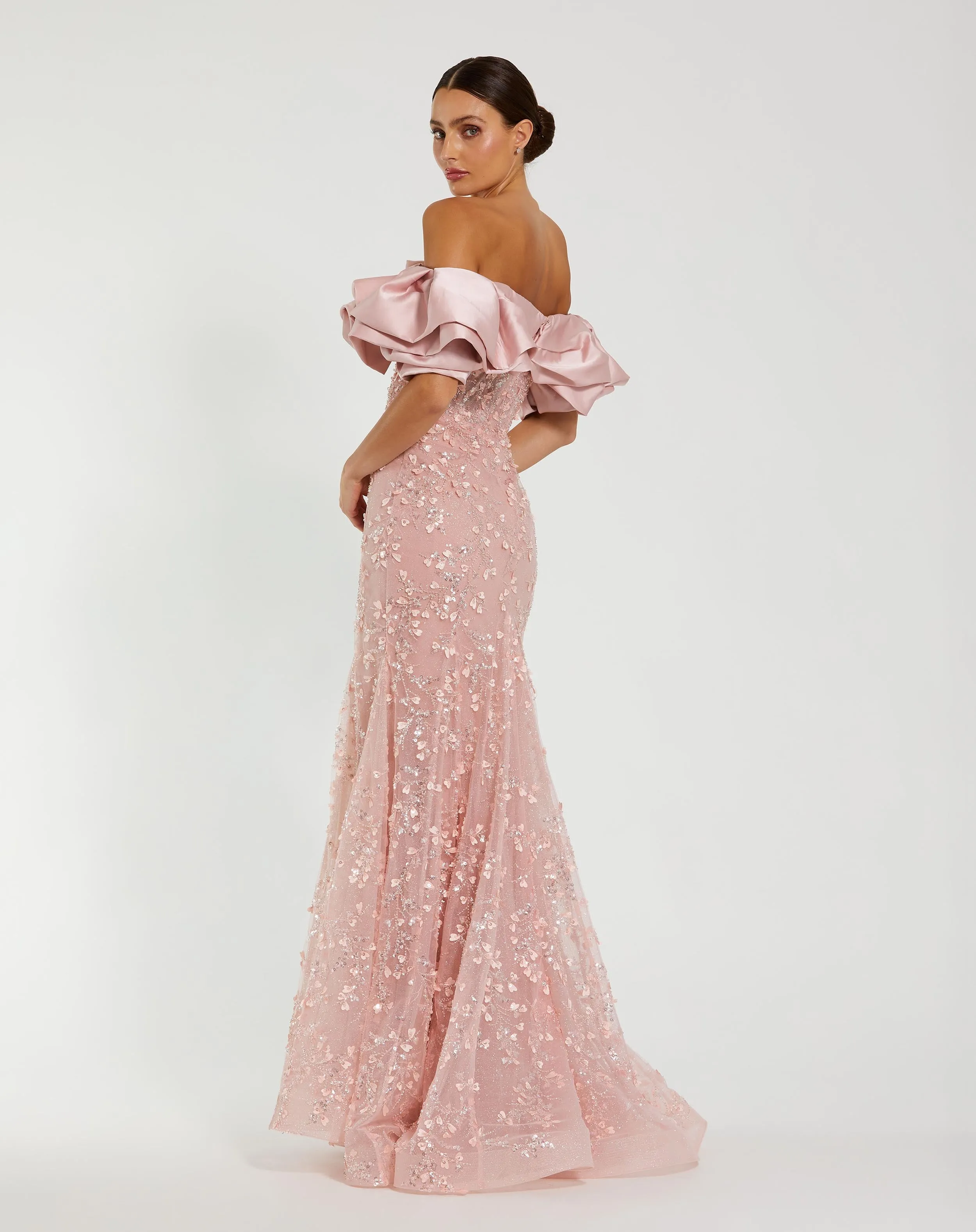 Pink Beaded Mermaid Gown With Off The Shoulder Ruffle sold by Mac Duggal product image thumbnail 3