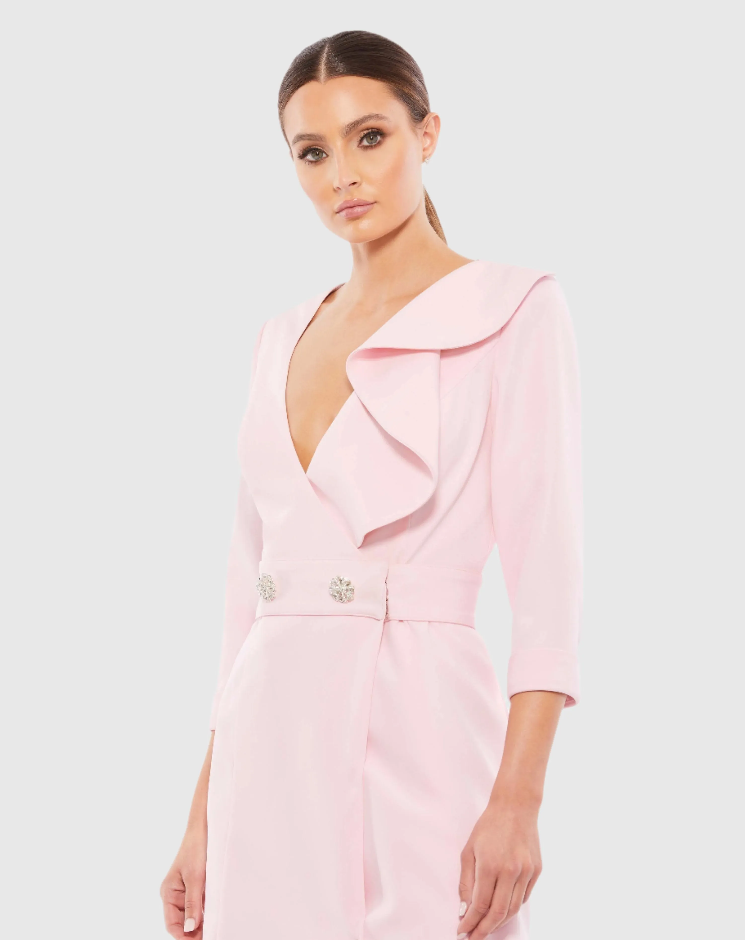 Pink Ruffled Faux Tuxedo Mini Dress sold by Mac Duggal product image thumbnail 2