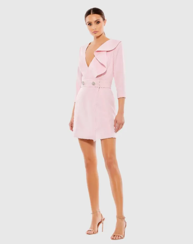 Pink Ruffled Faux Tuxedo Mini Dress sold by Mac Duggal