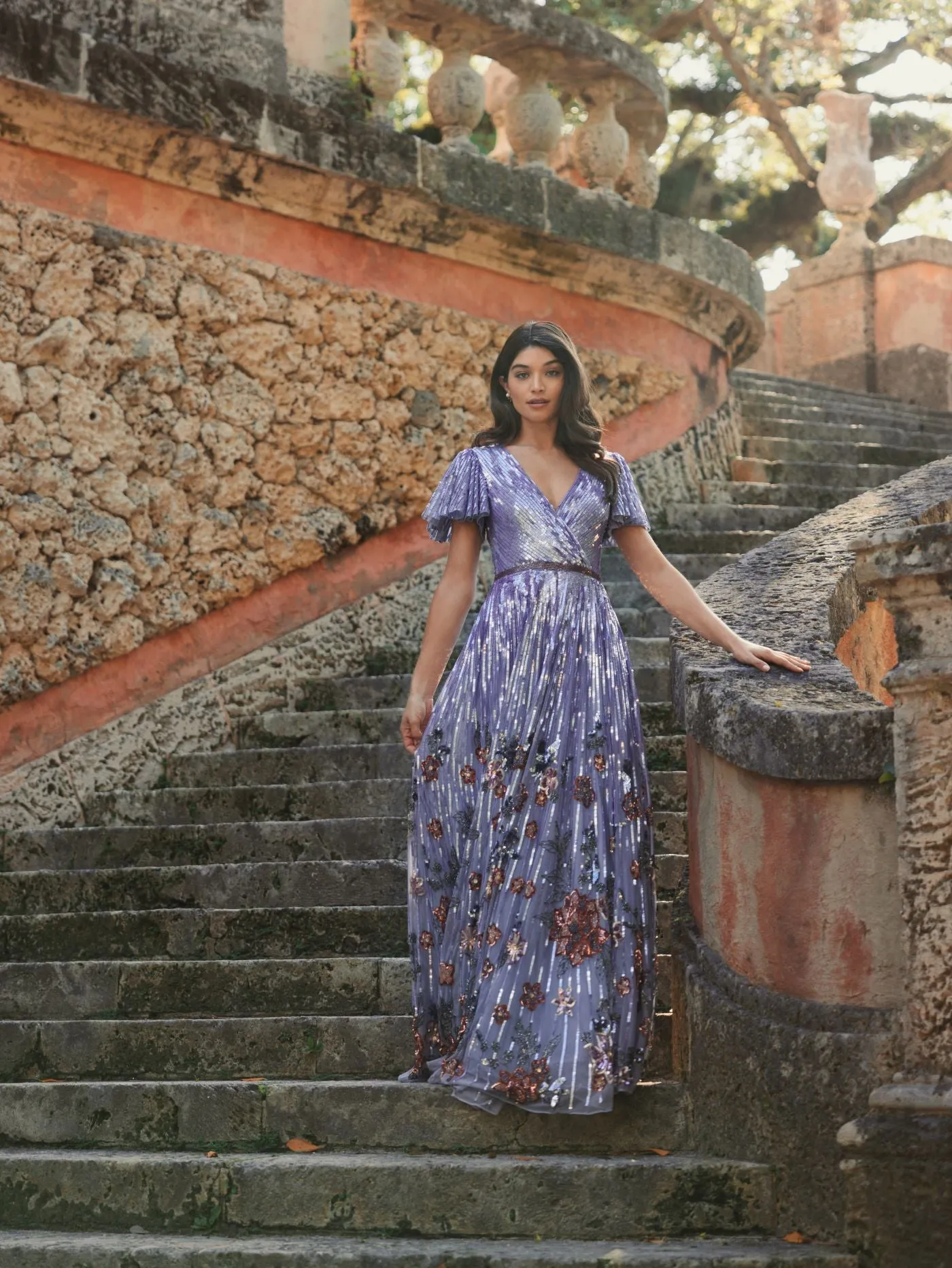 Purple Flounce Sleeve V Neck Gown sold by Mac Duggal product image thumbnail 4