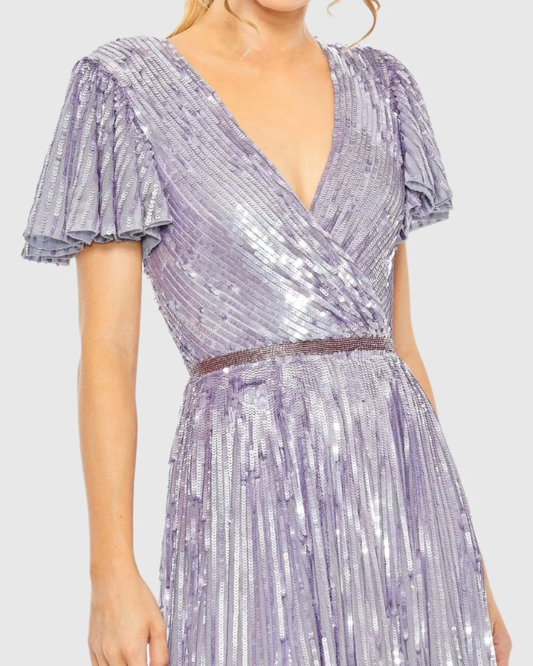 Purple Flounce Sleeve V Neck Gown sold by Mac Duggal product image thumbnail 2