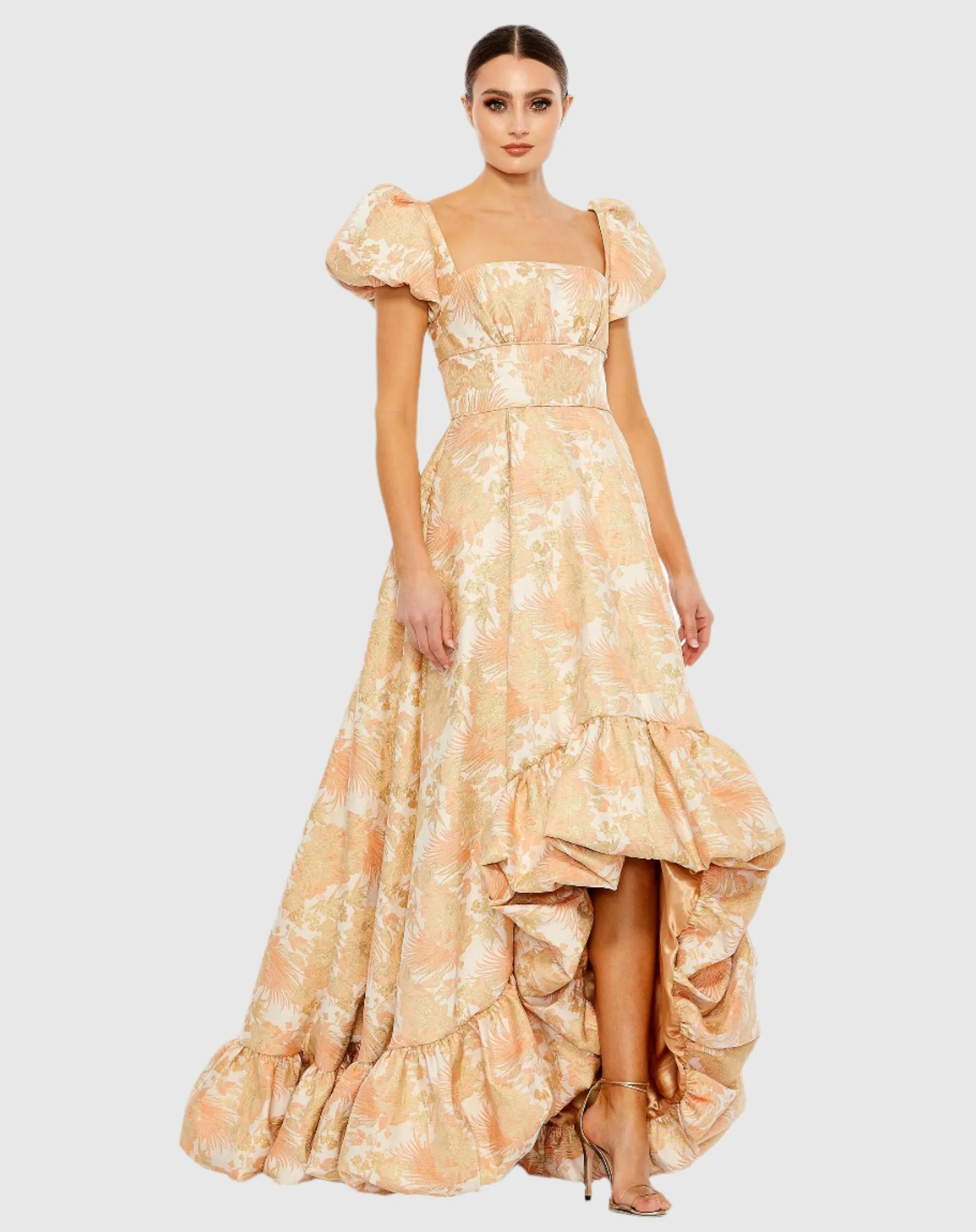 Floral Print Puff Sleeve High Low Brocade Gown sold by Mac Duggal product image thumbnail 2