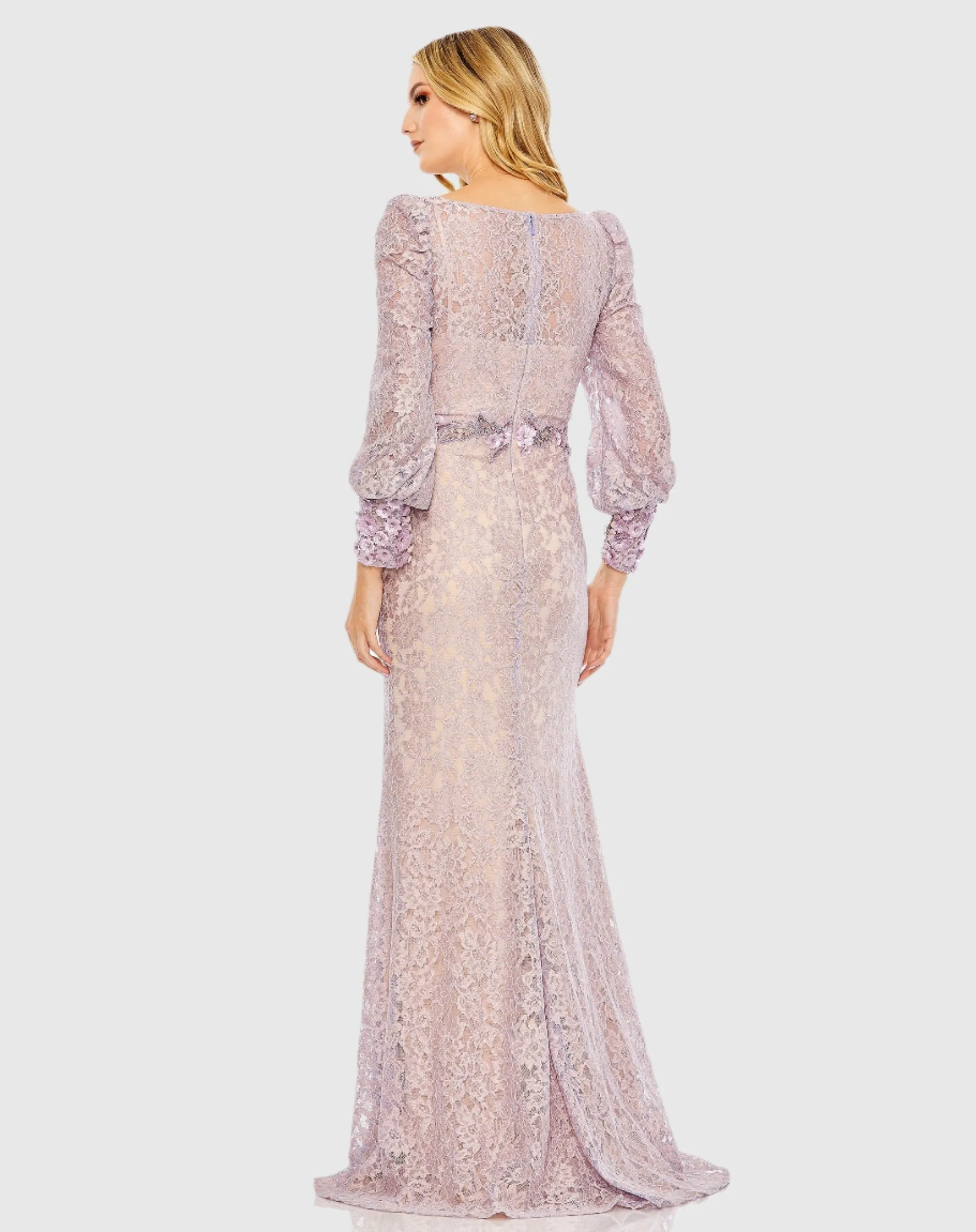 Purple Lace Long Sleeve V Neck Embellished Gown - Final Sale sold by Mac Duggal product image thumbnail 3