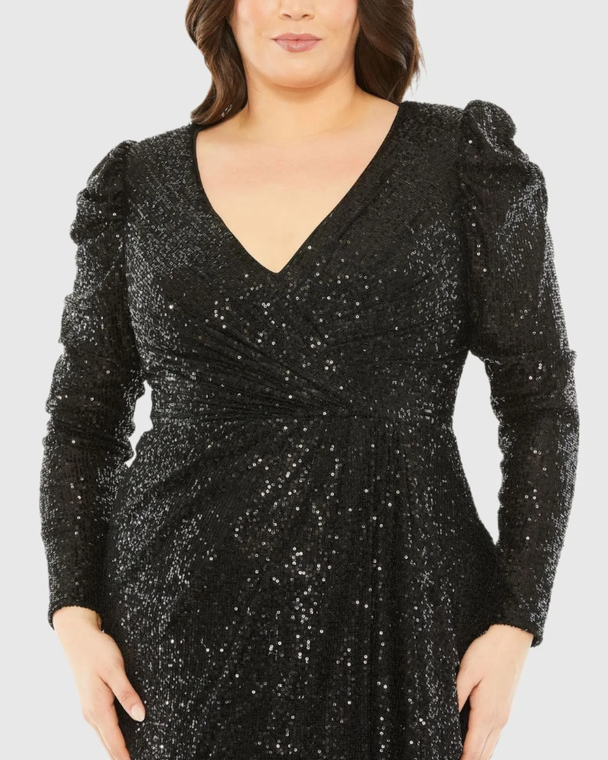 Black Princess Long Sleeve V Neck Sequin Dress sold by Mac Duggal product image thumbnail 2