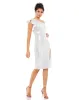 White Sequined Flutter One Shoulder Fitted Midi Dress sold by Mac Duggal