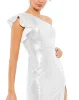 White Sequined Flutter One Shoulder Fitted Midi Dress sold by Mac Duggal