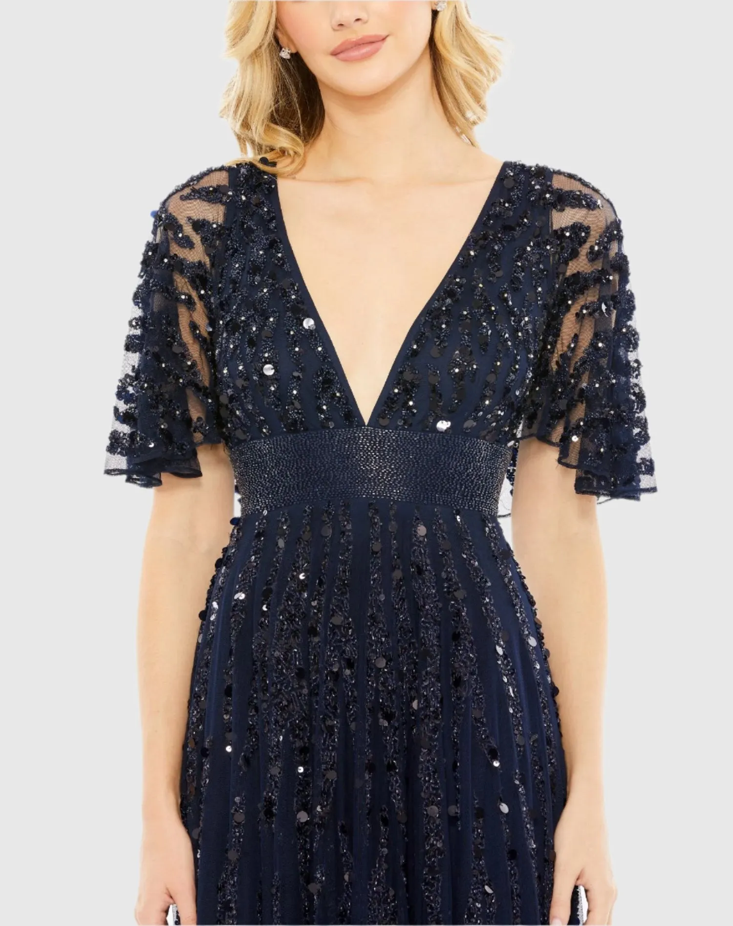 Navy Embellished V-neck Empire Waist Gown sold by Mac Duggal product image thumbnail 2