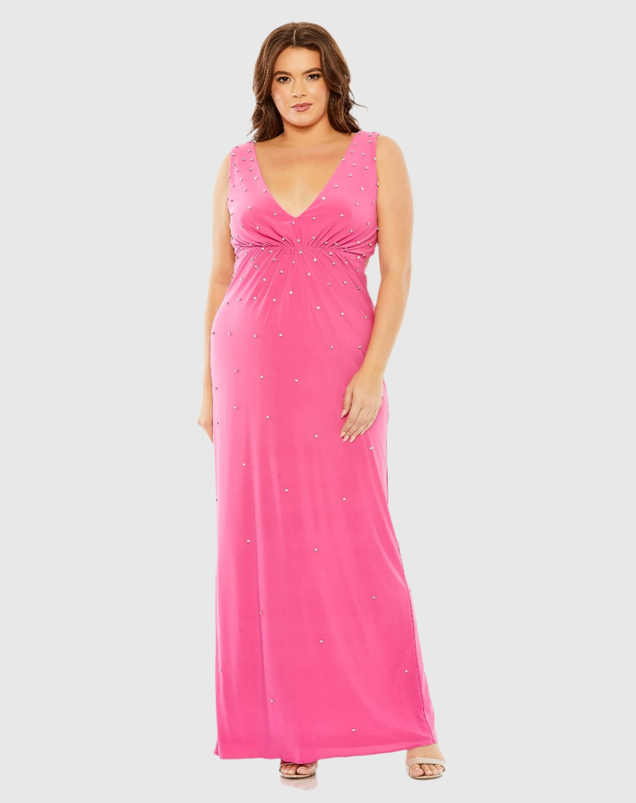 Pink Rhinestone Embellished Open Back Jersey Gown (Plus) - FINAL SALE sold by Mac Duggal