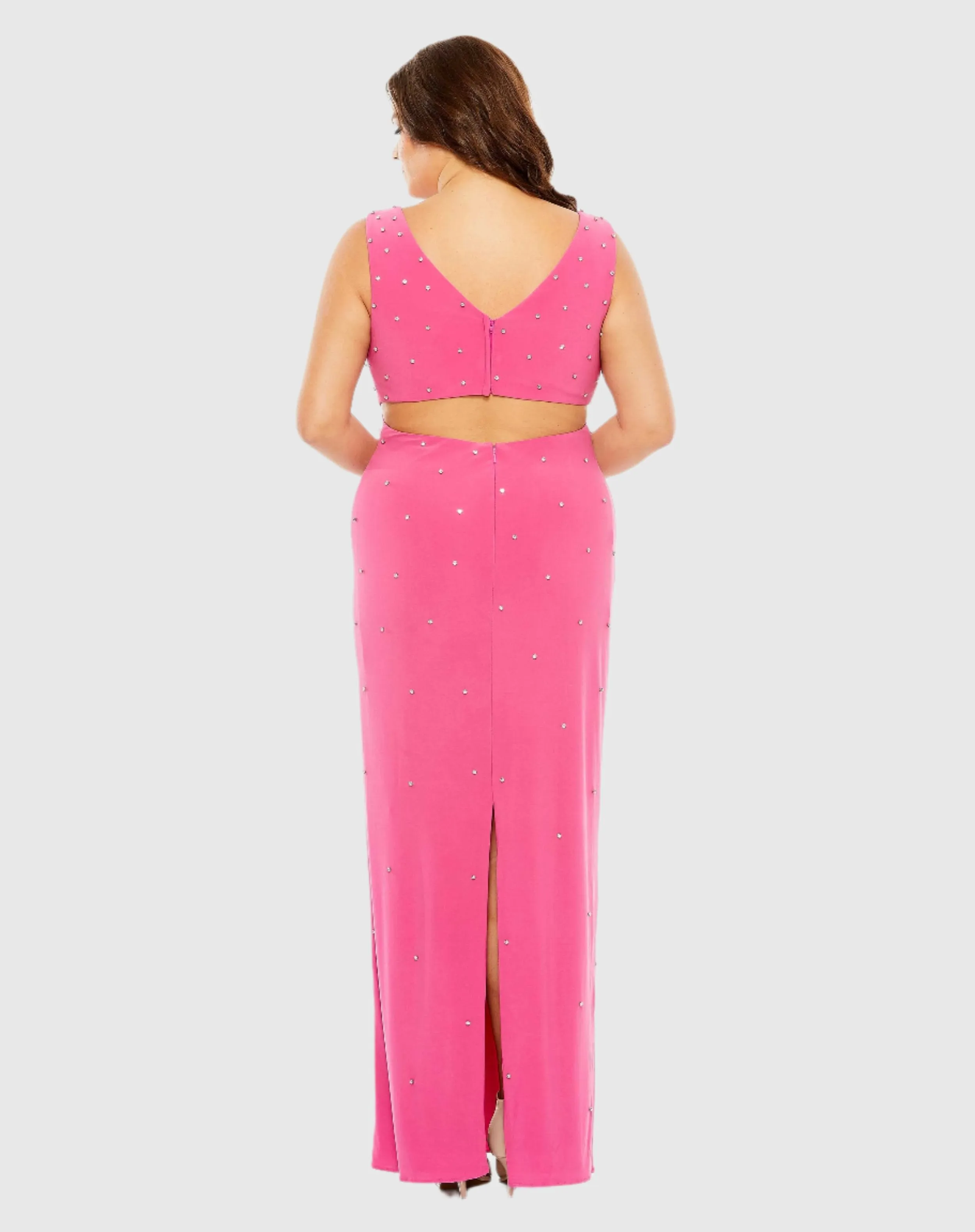 Pink Rhinestone Embellished Open Back Jersey Gown (Plus) - FINAL SALE sold by Mac Duggal product image thumbnail 3