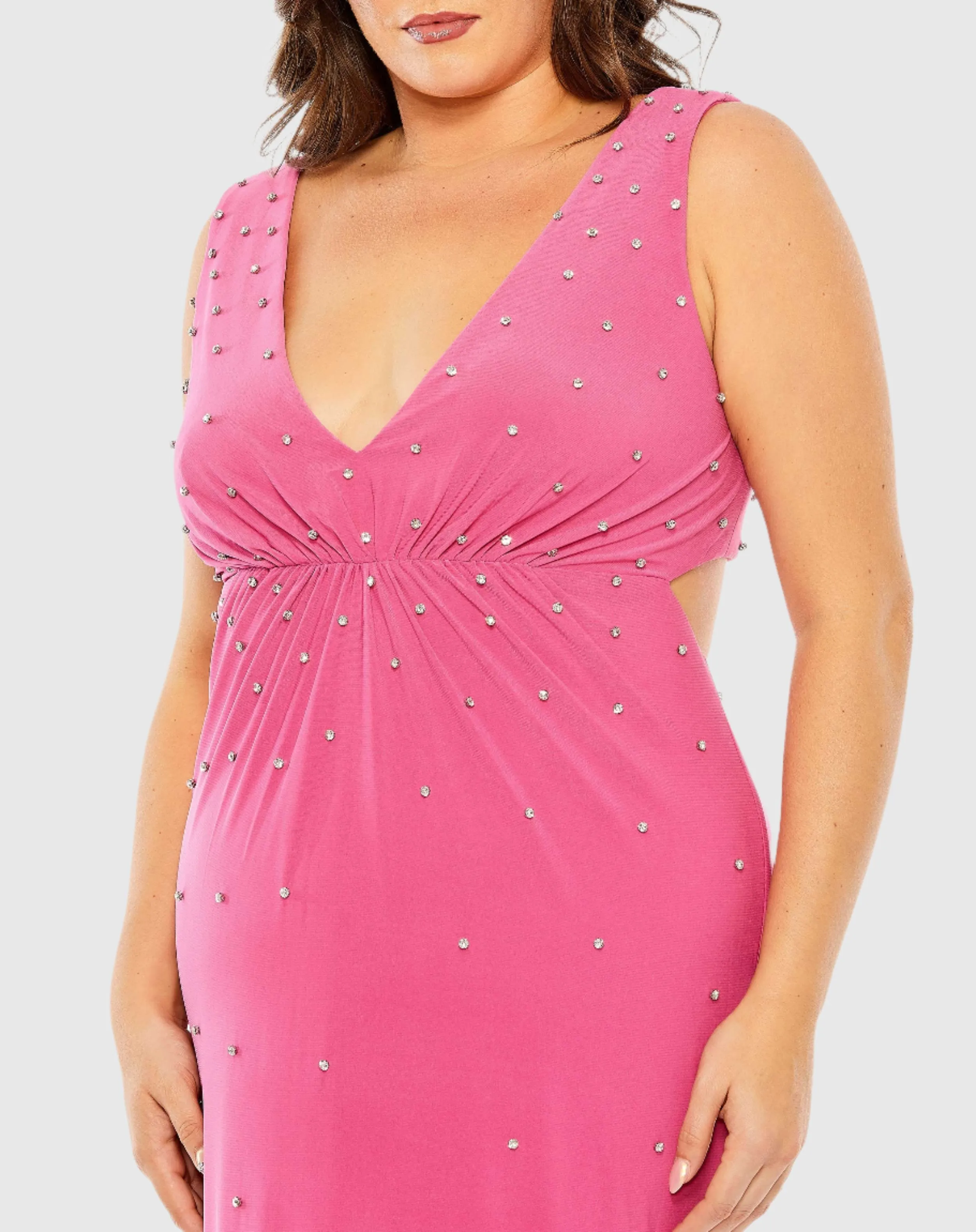 Pink Rhinestone Embellished Open Back Jersey Gown (Plus) - FINAL SALE sold by Mac Duggal product image thumbnail 2