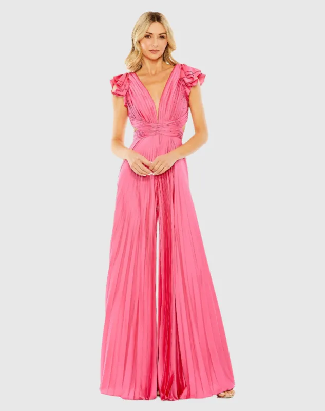 Ruffle Cap Sleeve Cutout Heat Pleated Jumpsuit sold by Mac Duggal