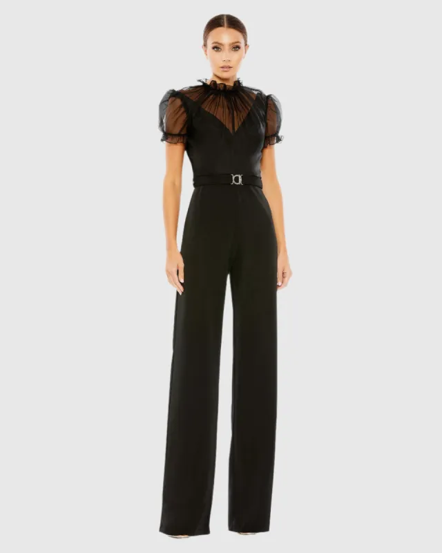 Belted Illusion High Neck Cap Sleeve Jumpsuit sold by Mac Duggal