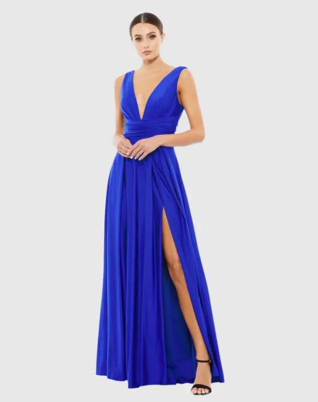Jersey Plunge Neck Evening Gown sold by Mac Duggal