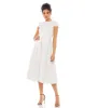 White High Neck Cap Sleeve Tea Length Dress sold by Mac Duggal