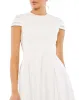 White High Neck Cap Sleeve Tea Length Dress sold by Mac Duggal