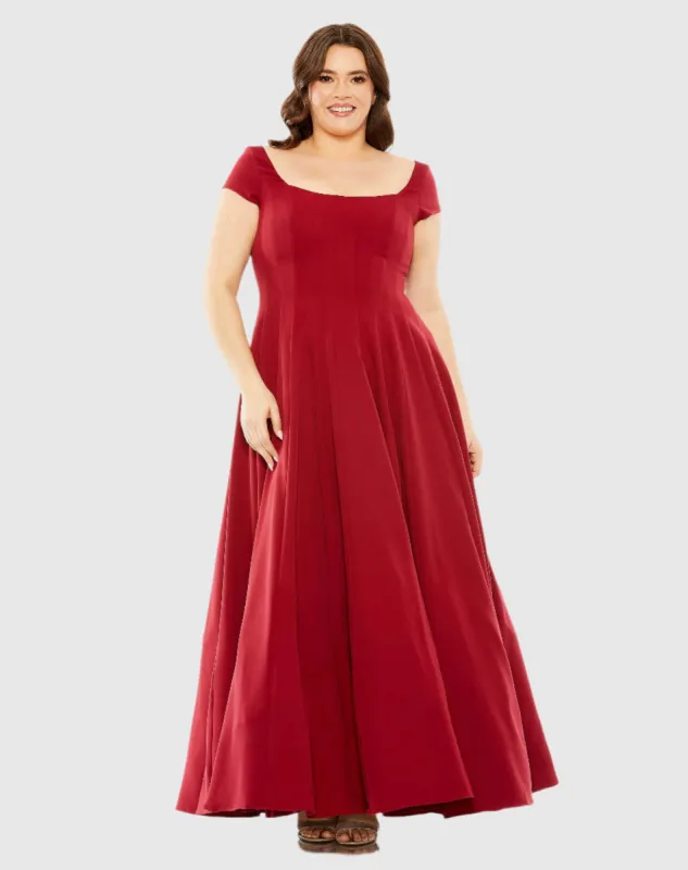 Red Cap Sleeve Square Neck Ball Gown sold by Mac Duggal