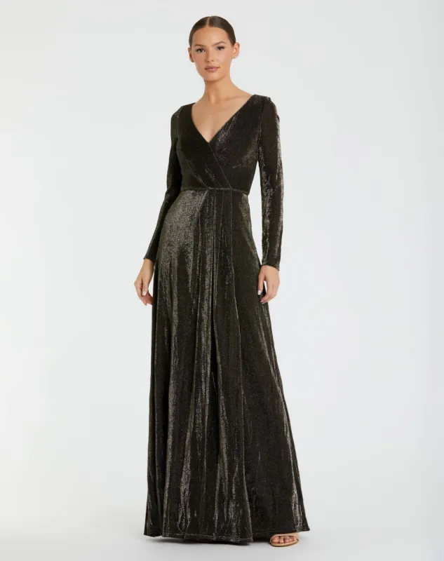 Black Long Sleeve Faux Wrap A Line Gown - FINAL SALE sold by Mac Duggal