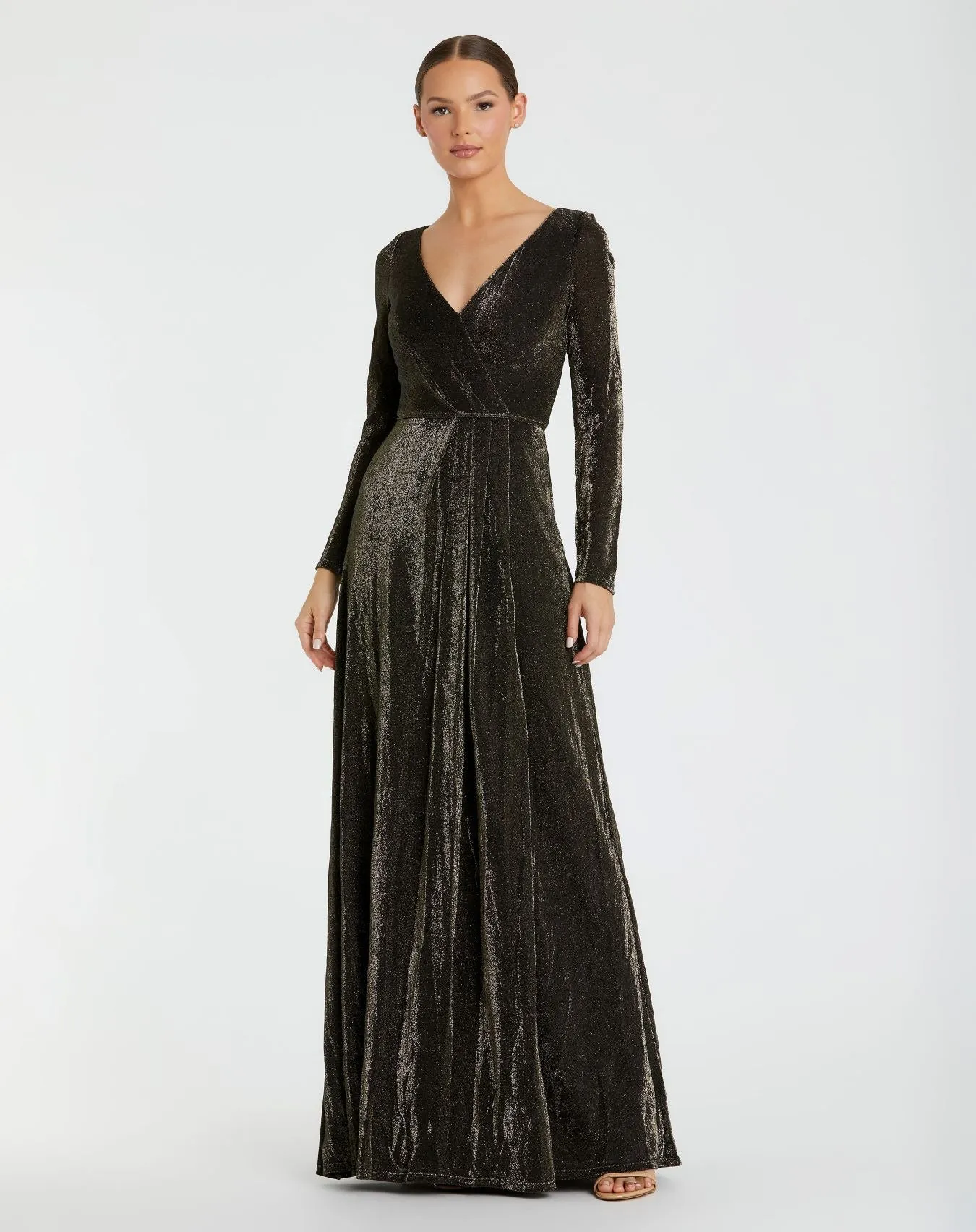 Black Long Sleeve Faux Wrap A Line Gown - FINAL SALE sold by Mac Duggal
