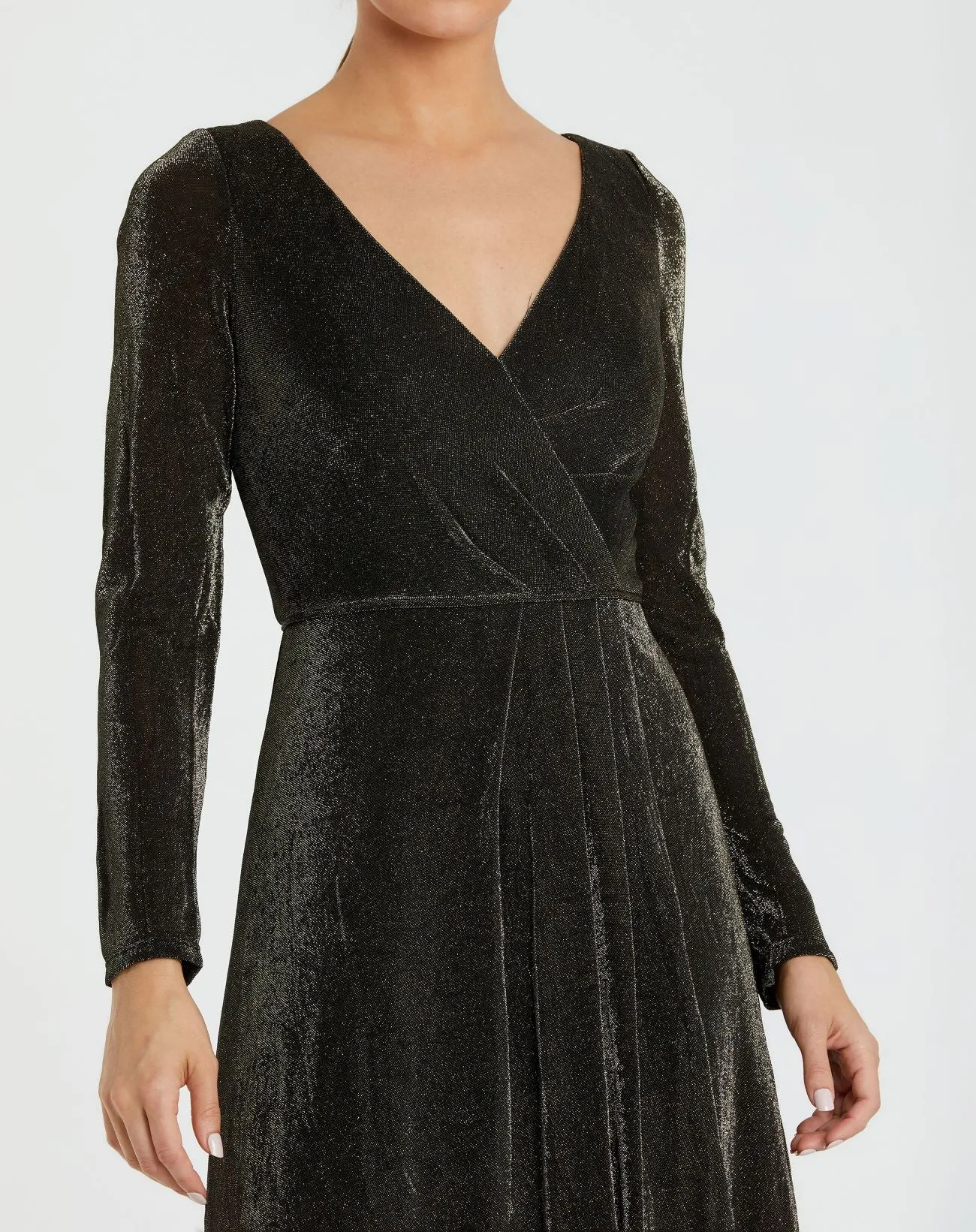 Black Long Sleeve Faux Wrap A Line Gown - FINAL SALE sold by Mac Duggal product image thumbnail 2