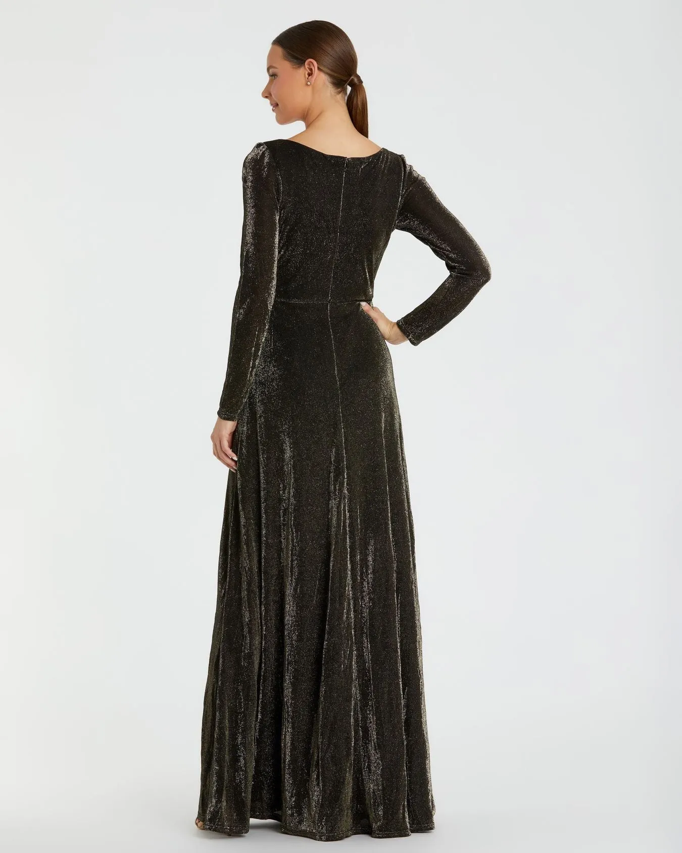 Black Long Sleeve Faux Wrap A Line Gown - FINAL SALE sold by Mac Duggal product image thumbnail 3