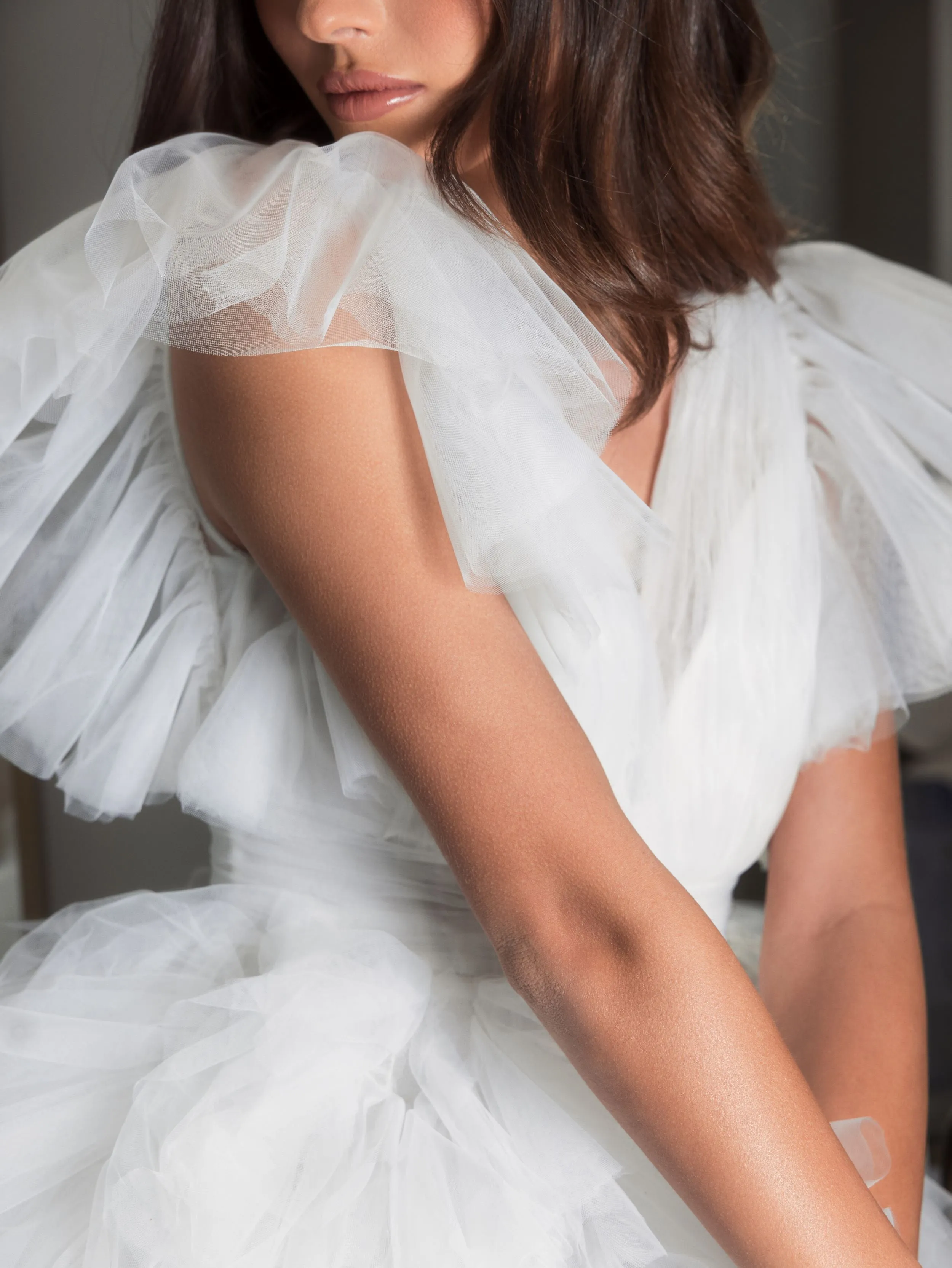 White Flutter Ruffle Sleeve Tiered Dress sold by Mac Duggal product image thumbnail 4