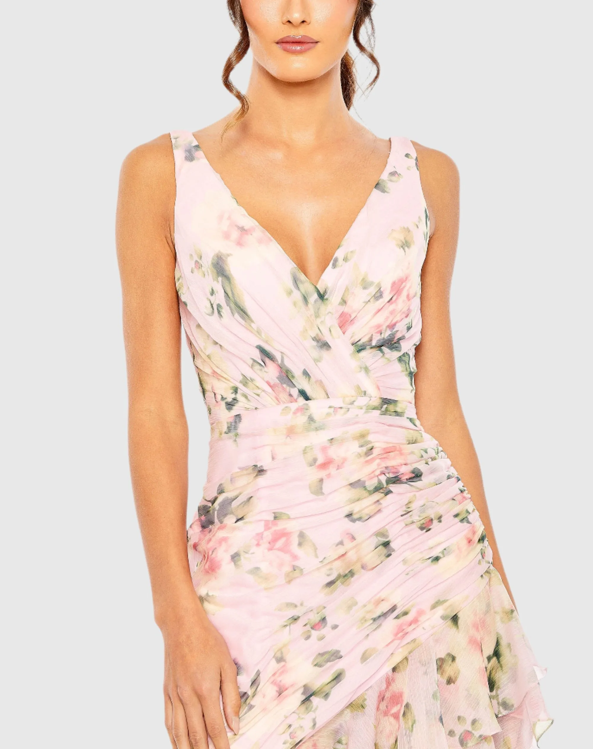 Pink Floral Print Asymmetrical Ruffle Hem Dress sold by Mac Duggal product image thumbnail 2