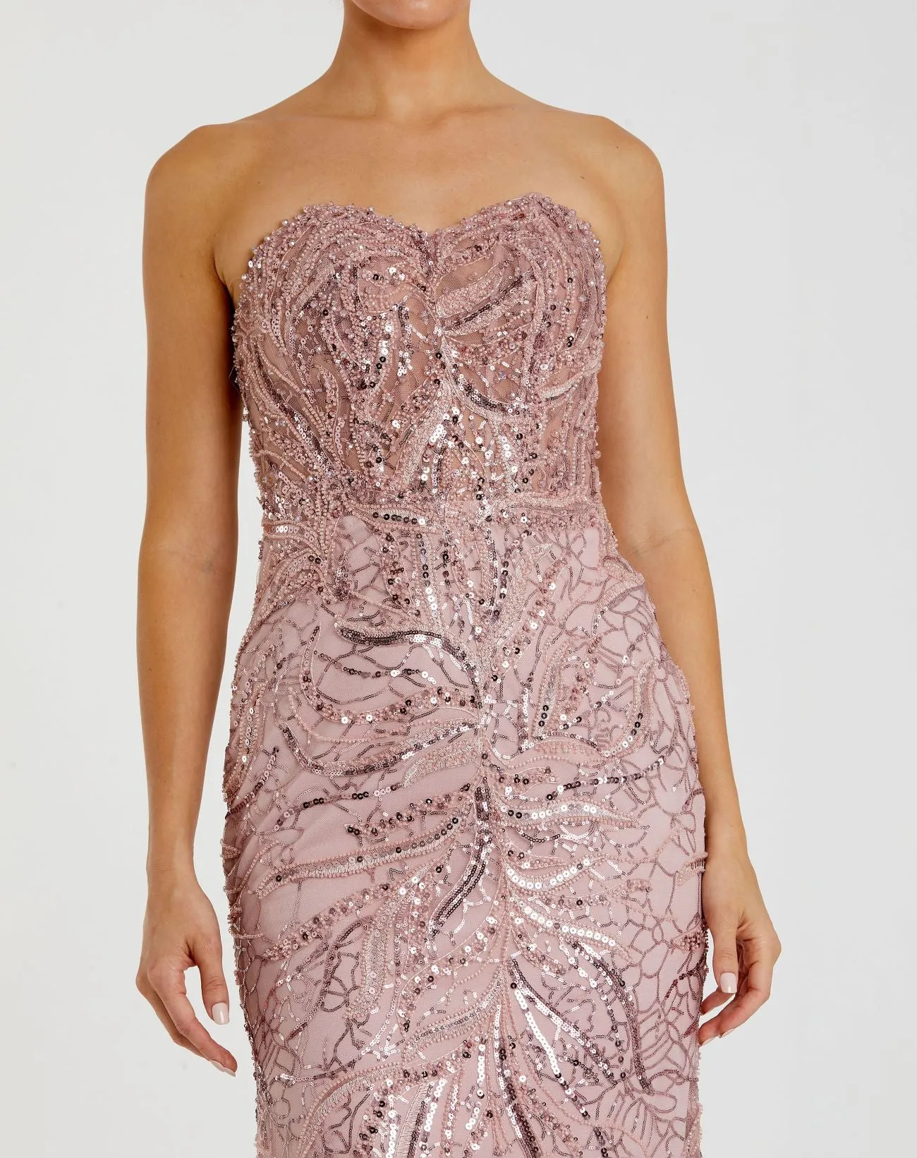 Pink Beaded Sequin Strapless Trumpet Gown sold by Mac Duggal product image thumbnail 2