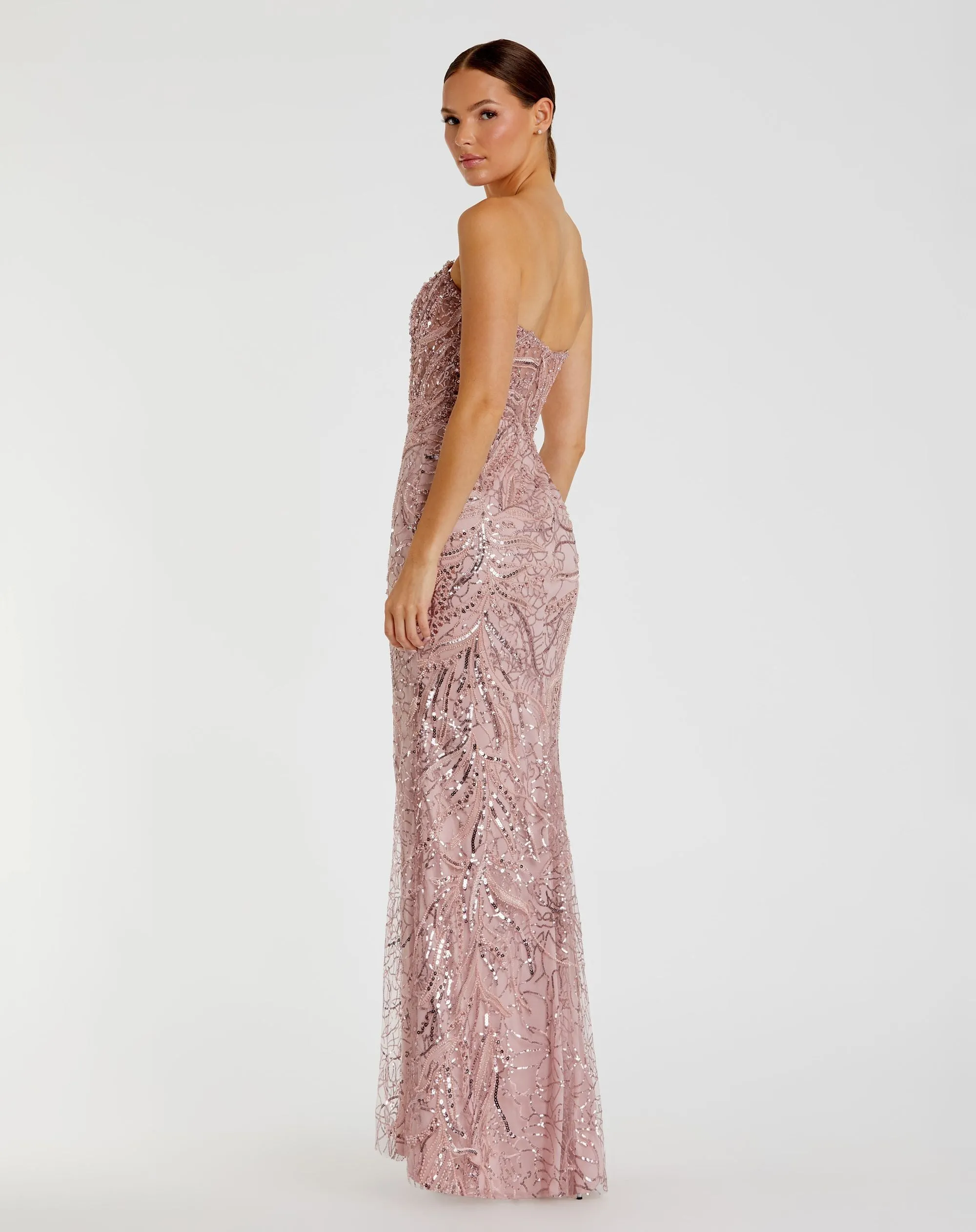 Pink Beaded Sequin Strapless Trumpet Gown sold by Mac Duggal product image thumbnail 3