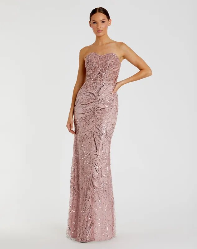 Pink Strapless Embellished Trumpet Gown sold by Mac Duggal