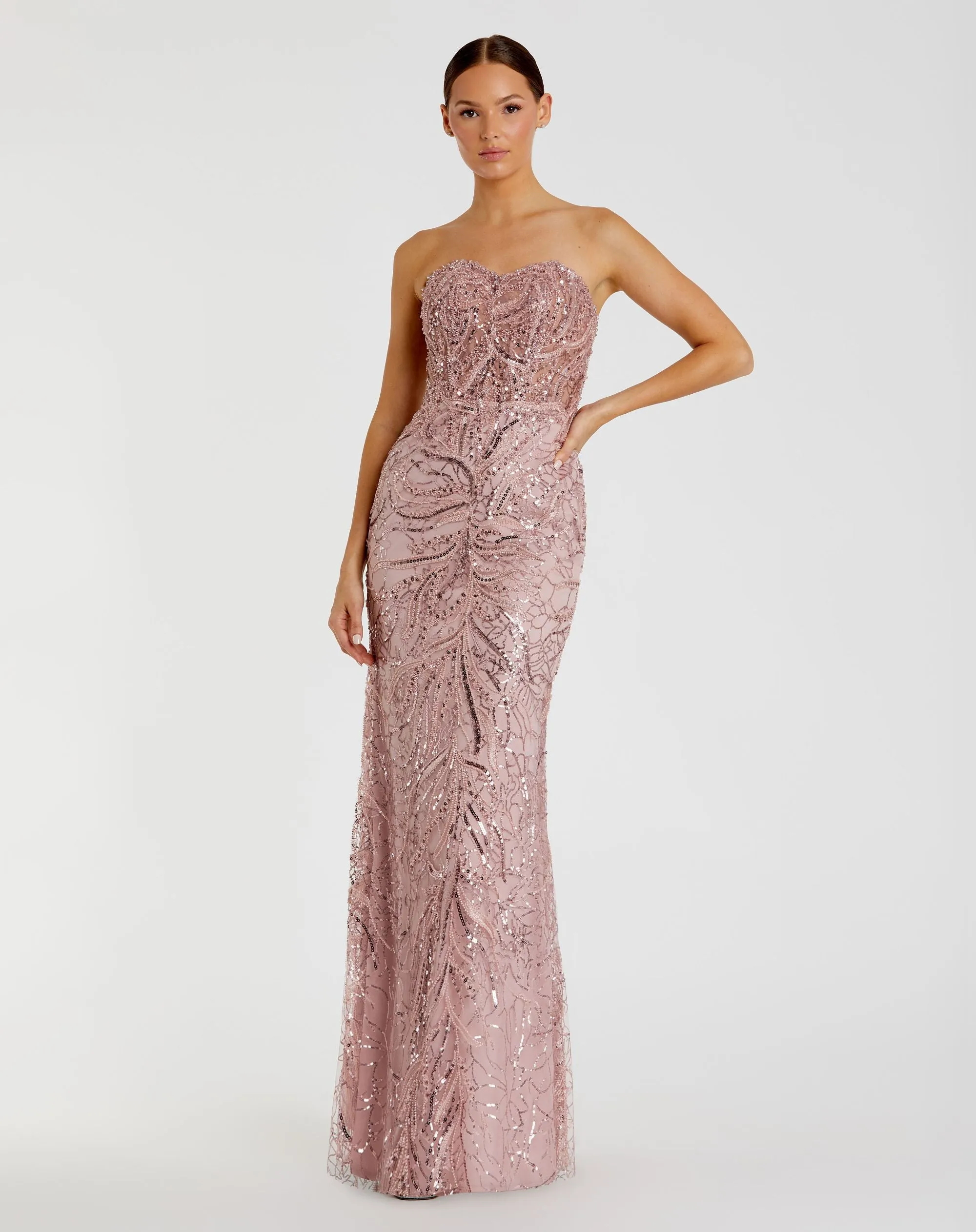 Pink Beaded Sequin Strapless Trumpet Gown sold by Mac Duggal