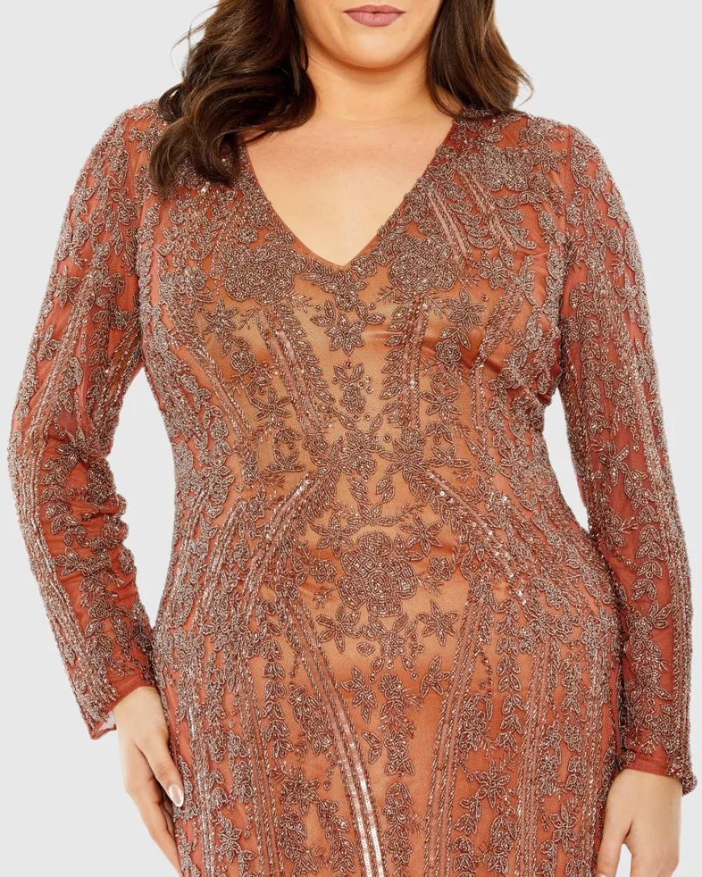 Orange Long Sleeve Embellished Dress (Plus) sold by Mac Duggal product image thumbnail 2