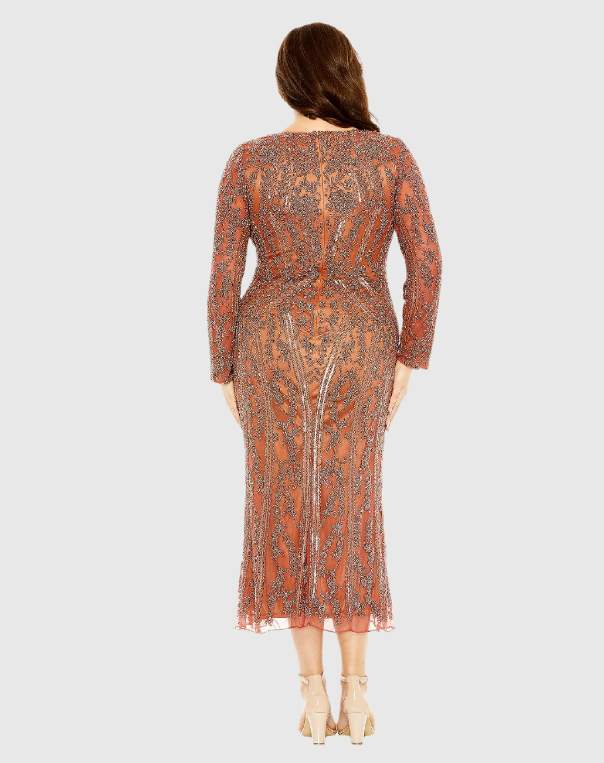 Orange Long Sleeve Embellished Dress (Plus) sold by Mac Duggal product image thumbnail 3