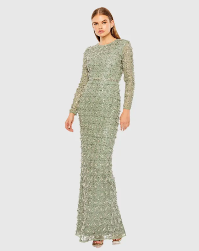 Long Sleeve High Neck Beaded Gown sold by Mac Duggal