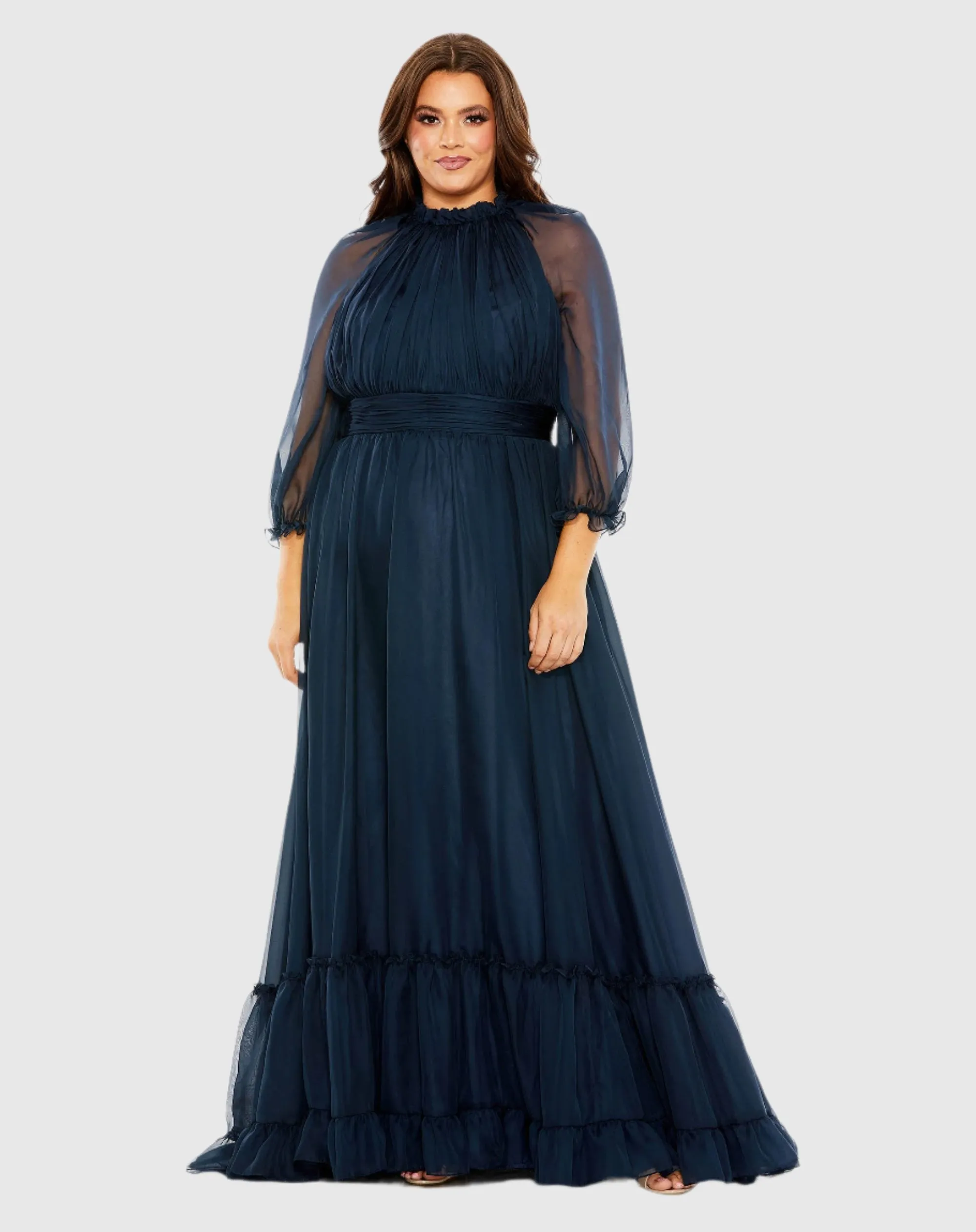 High Neck Puff Sleeve Tiered A Line Gown sold by Mac Duggal product image thumbnail 3