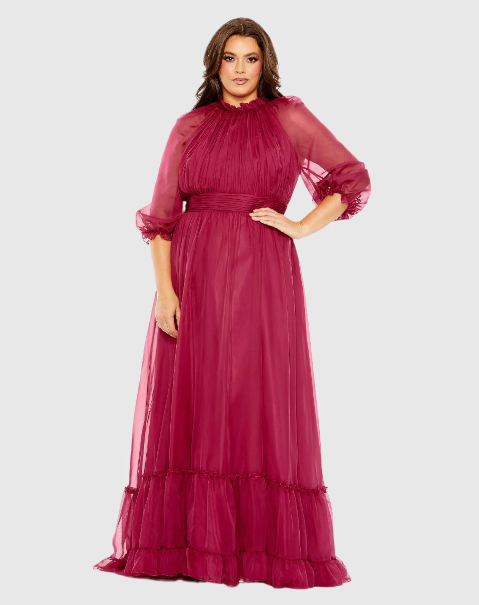 High Neck Puff Sleeve Tiered A Line Gown sold by Mac Duggal product image thumbnail 2