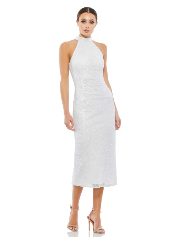 Hand Embellished Halter Neck Midi Sheath Dress sold by Mac Duggal