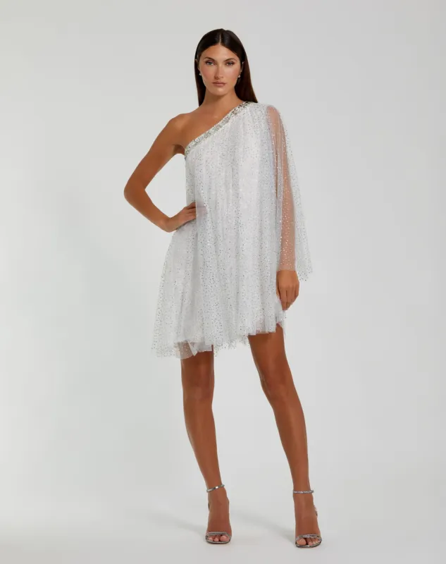 White One Shoulder Embellished Tulle Mini Dress sold by Mac Duggal