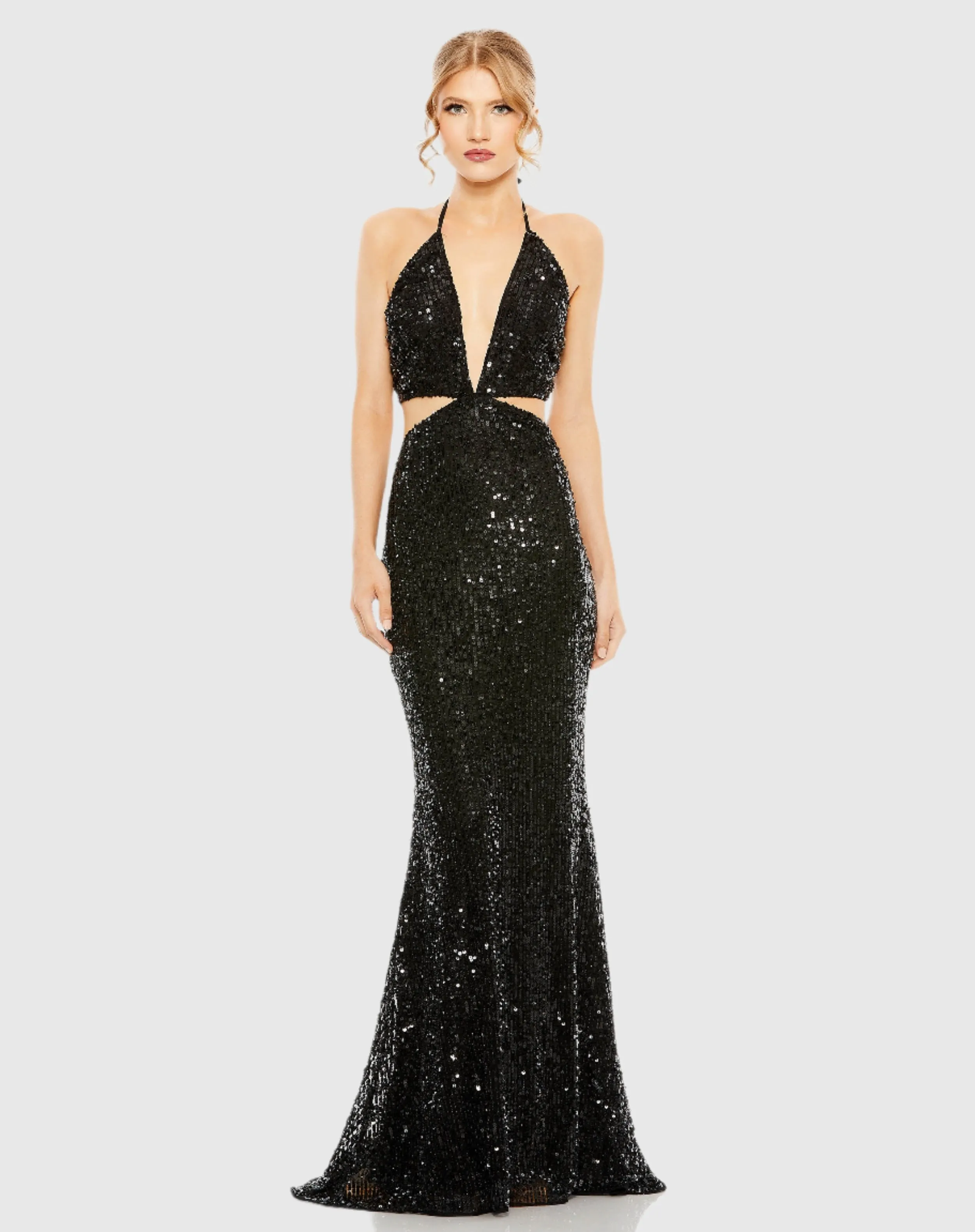 Cut Out Halter Tie Back Sequin Gown sold by Mac Duggal product image thumbnail 2