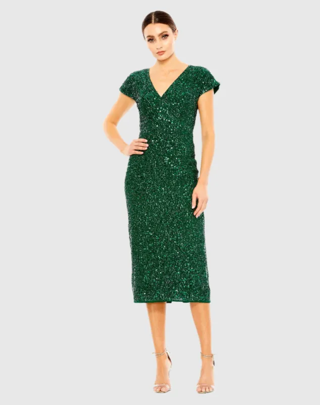Sequined Short Sleeve Wrap Over Cocktail Dress sold by Mac Duggal