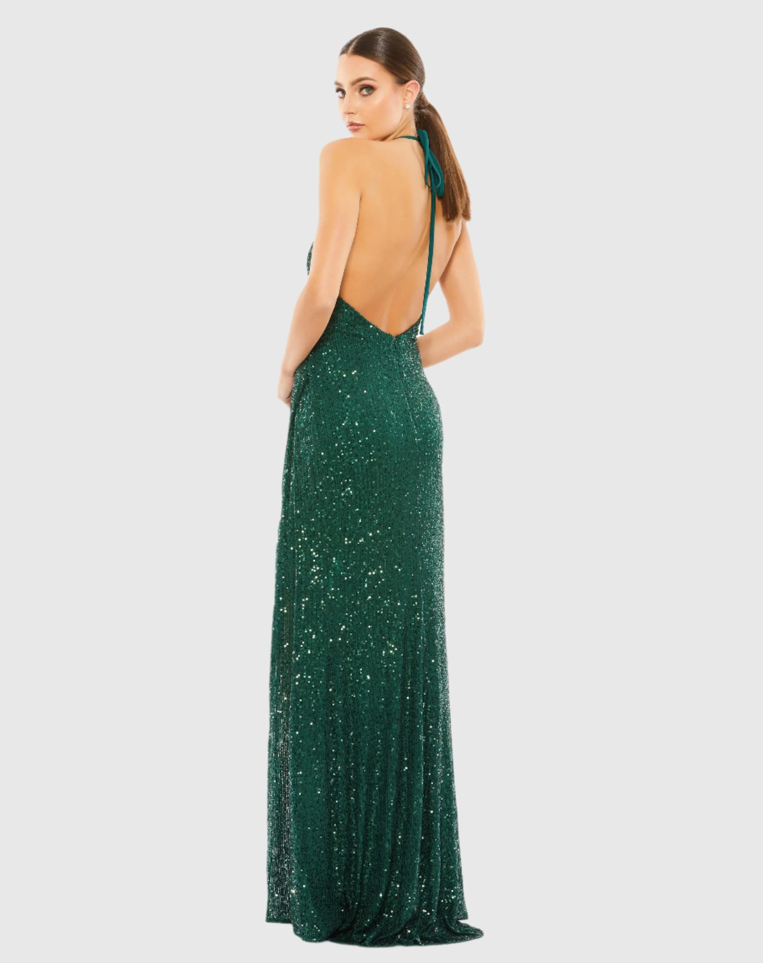 Green Sequin Open Back Halter Neck Gown sold by Mac Duggal product image thumbnail 3