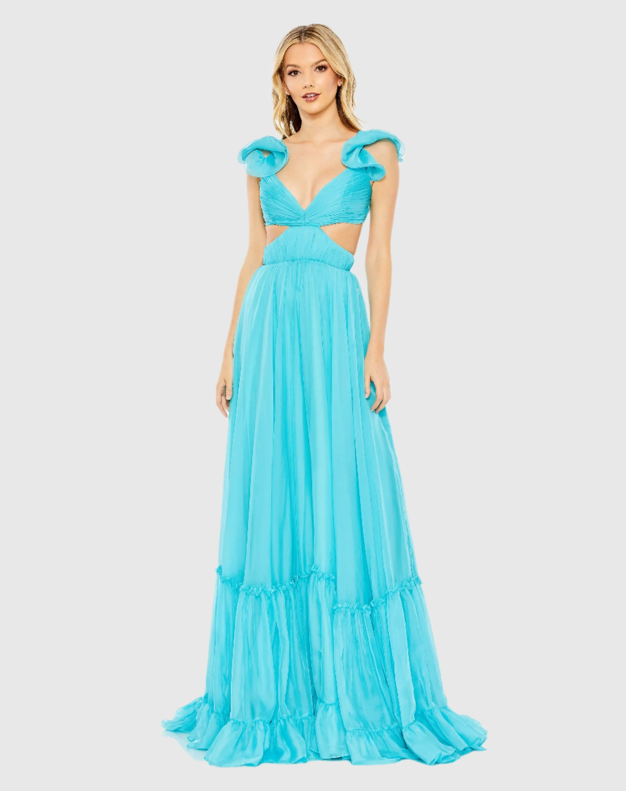 Ruched Ruffled Shoulder Cut Out Lace Up Gown sold by Mac Duggal product image thumbnail 2