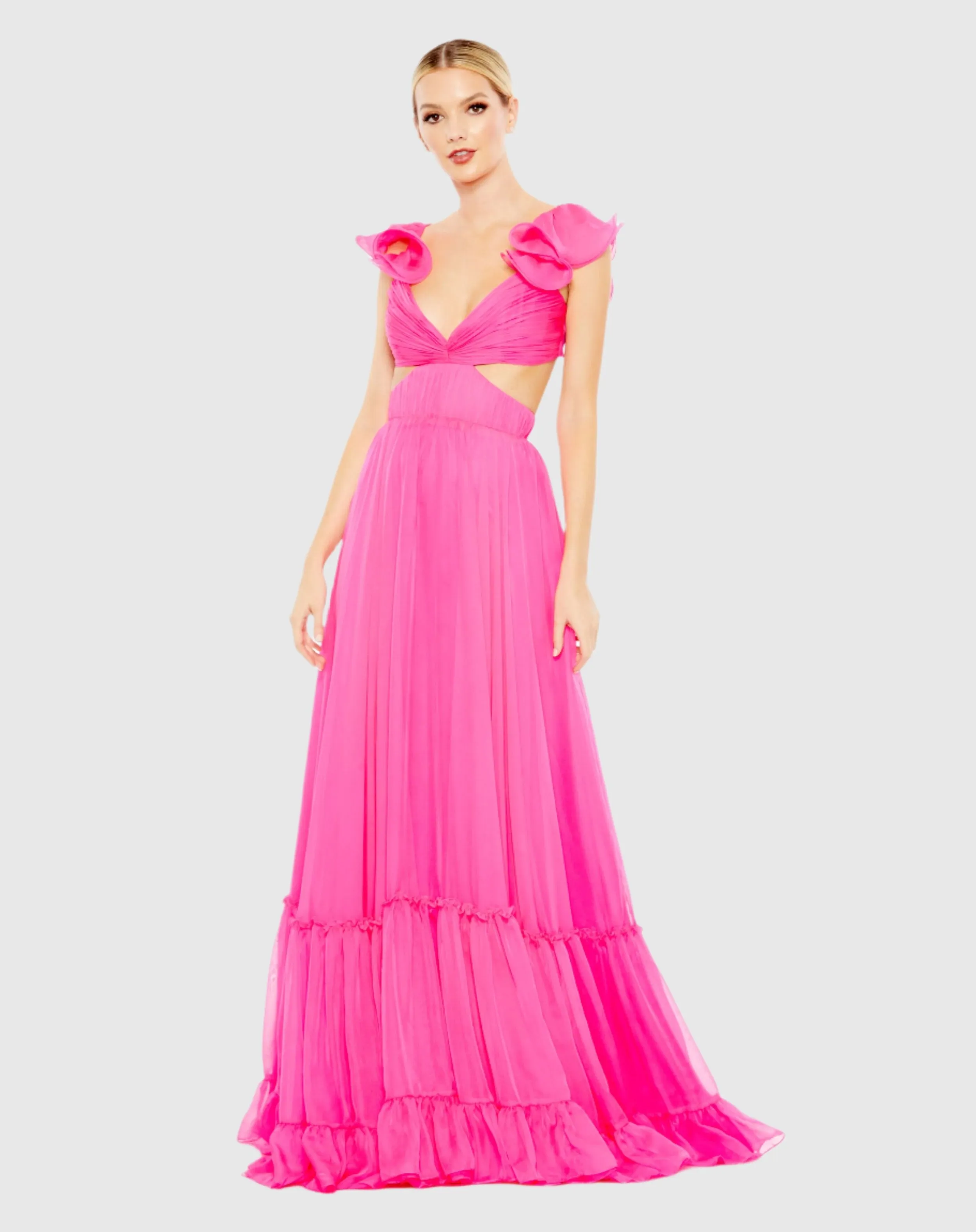 Ruched Ruffled Shoulder Cut Out Lace Up Gown sold by Mac Duggal product image thumbnail 3