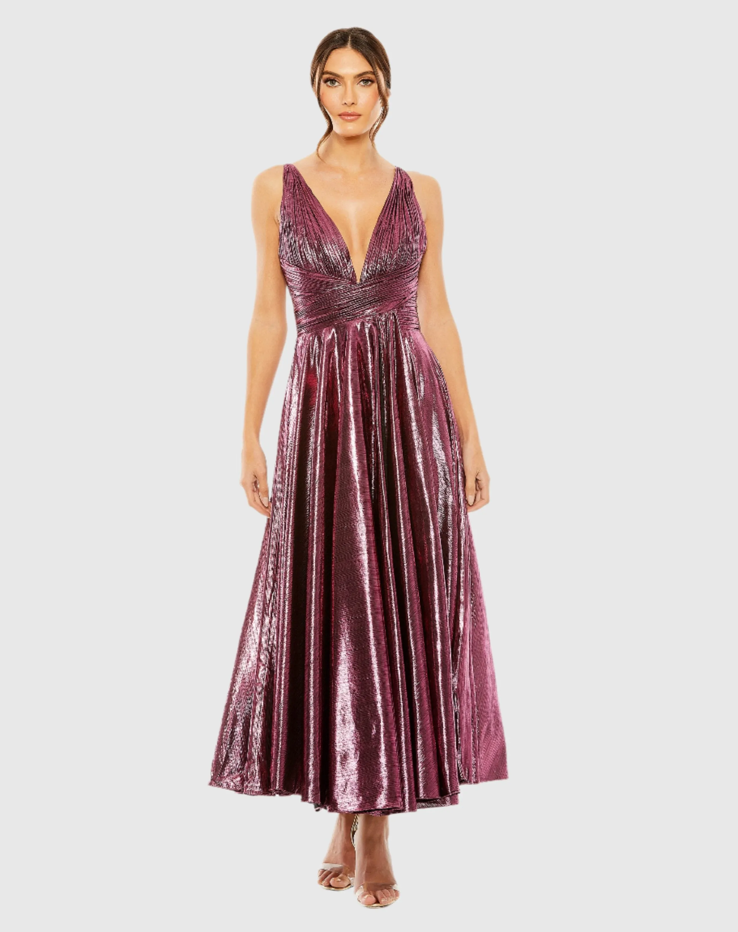 Sleeveless V Neck Pleated Top Metallic Dress sold by Mac Duggal product image thumbnail 2