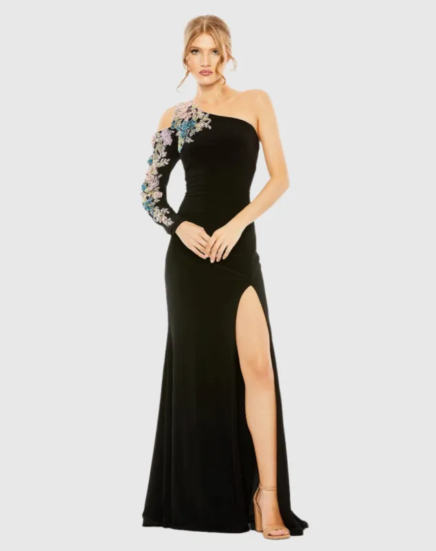 One Shoulder Long Sleeve Floral Embellished Gown sold by Mac Duggal