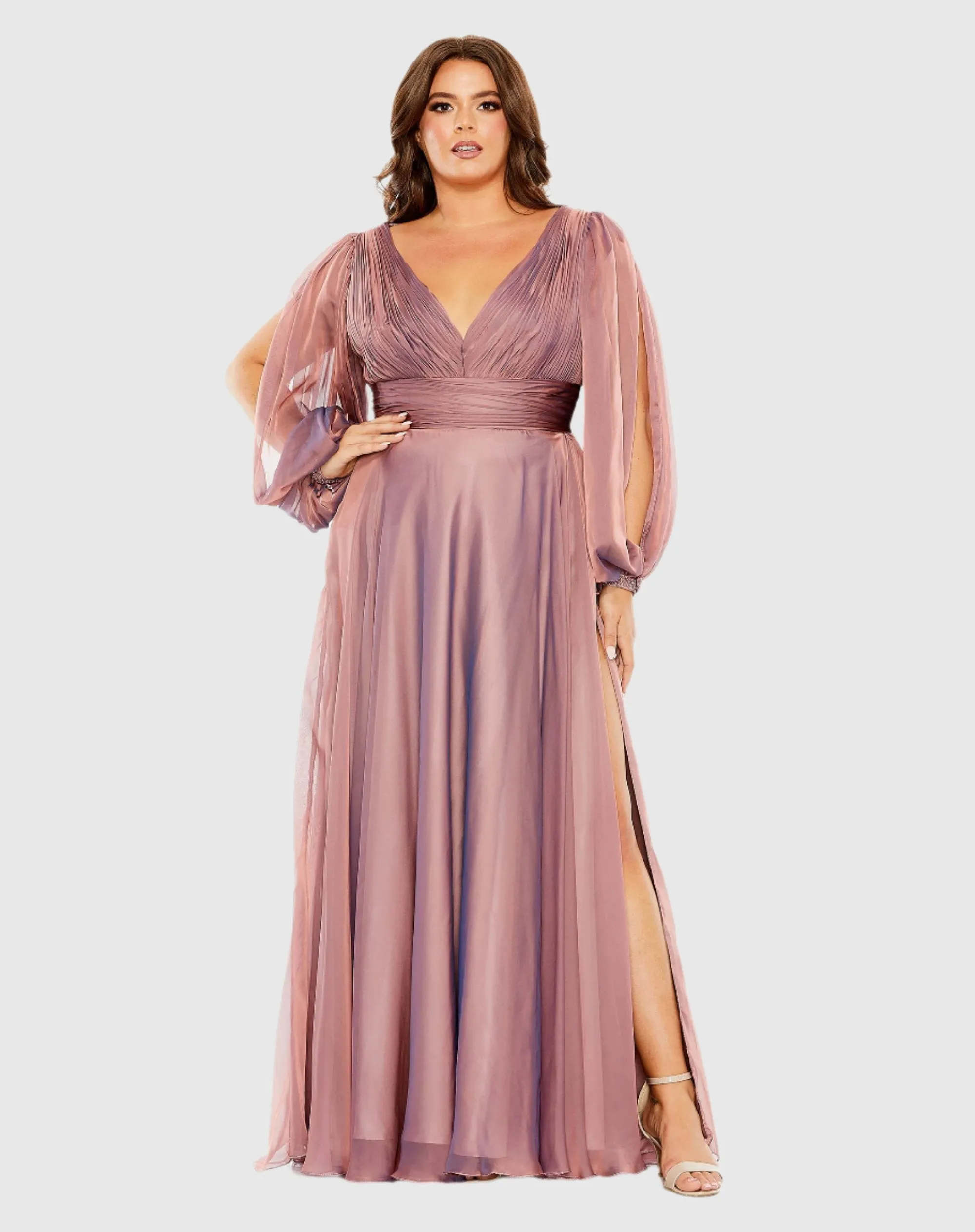 Puff Sleeve w/ Embellished Cuff V Neck A Line Gown sold by Mac Duggal product image thumbnail 2