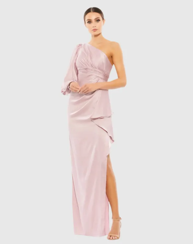 One Shoulder Bishop Sleeve Gown sold by Mac Duggal