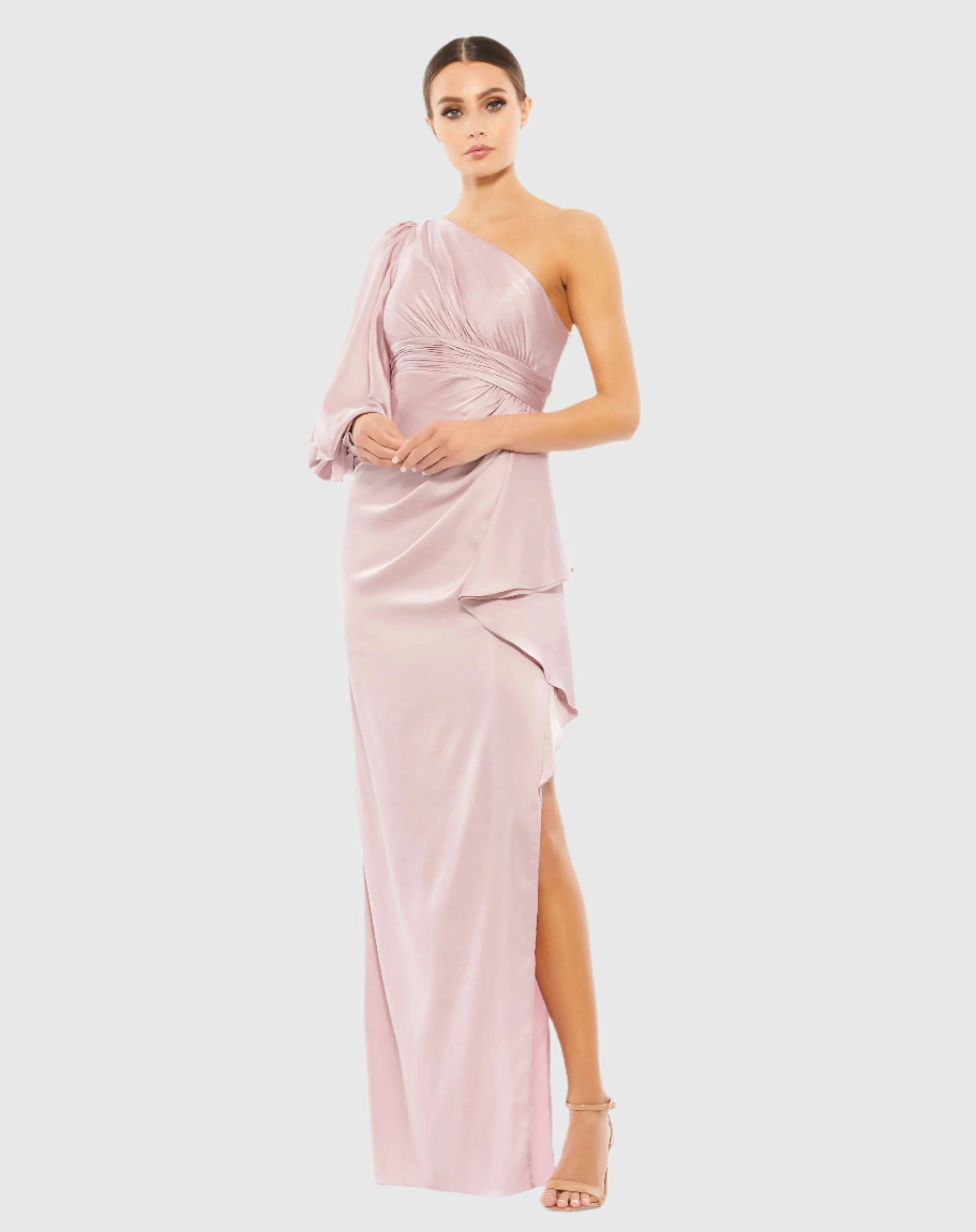 One Shoulder Bishop Sleeve Gown sold by Mac Duggal