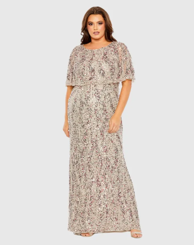 High Neck Column Gown with Cape sold by Mac Duggal